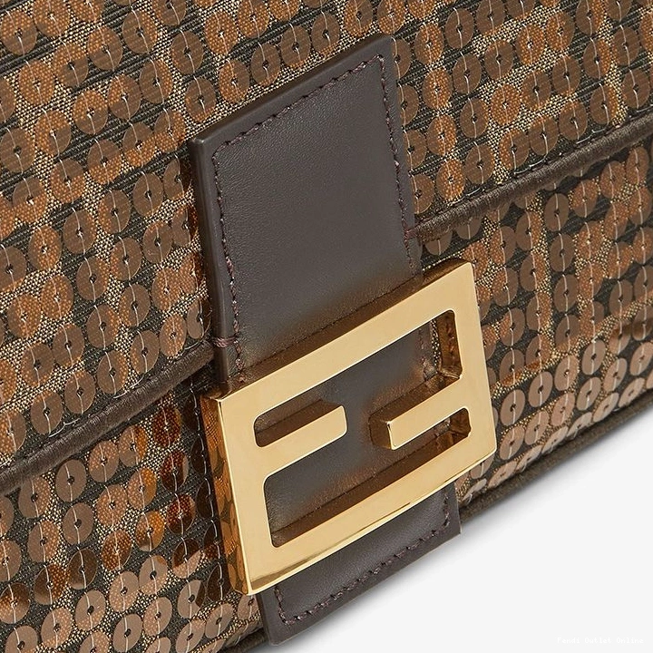 Cheap Medium In with Bag Baguette Motif Sequins Fabric Fendi FF Brown 0813
